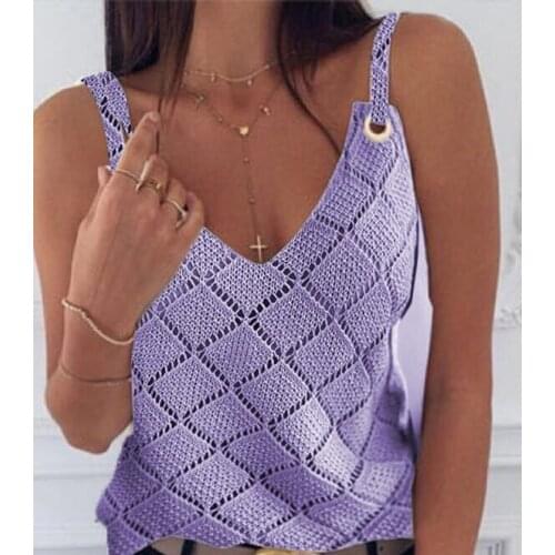 Chic hollow knitted cami top Pink yellow purple blue apricot aesthetic clothes Solid fairycore cute haut