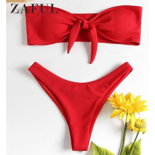ZAFUL Bikinis 2019 Push Up Padded Scoop Neck Woman Swimwear Solid Color Beachwear Brazilian Bikini Set Maillot De Bain Femme