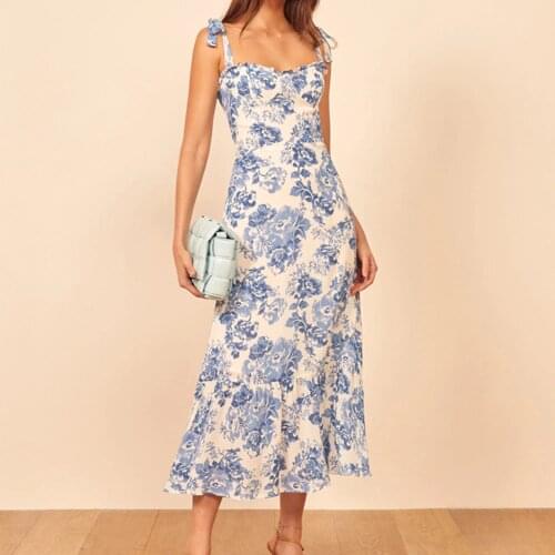 Summer Women Sexy Sling Dress Chic Floral Print Elegant Party robe Modern Female Sleeveless A-line Long Dress Chiffon vestido