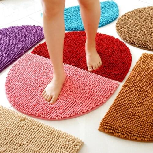 1Pcs Fashion Half Round Shag Microfiber Chenille Non-Slip Floor Mat Bedroom Kitchen Area Rug Carpet Washable Absorbent Bath Mat