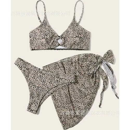 2021 New Sexy Leopard Dot Mesh Three Piece Split Bikini Swimsuit Womens Swimsuit Suit