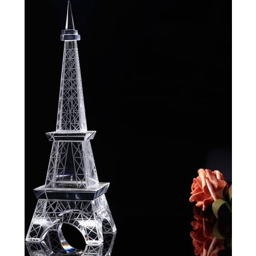22cm Verisimilar K9 Crystal EiffelTower Figurines Miniatures Transparent Glass Famous Building Ornaments For Gifts