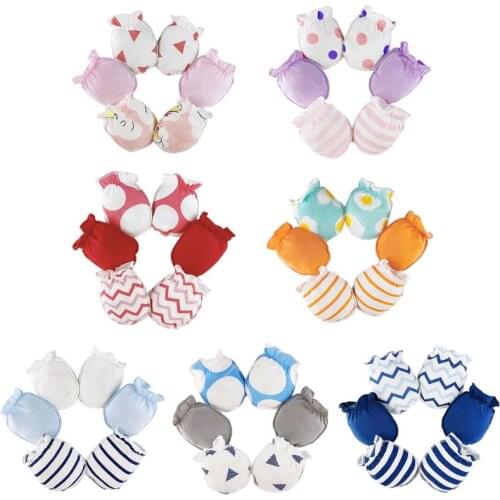 3 Pairs Baby Anti Scratching Soft Pure Cotton Gloves Newborn Handguard Mittens 24BE