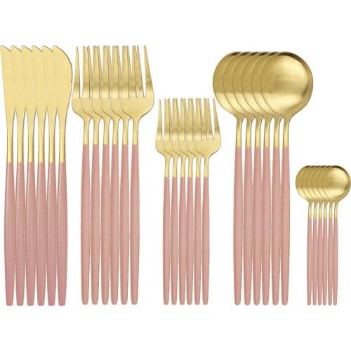 30Pcs/Set Pink Gold Matte Dinnerware Set Stainless Steel Cutlery Set Knife Spoon Fork Tableware Set Kitchen Flatware Set