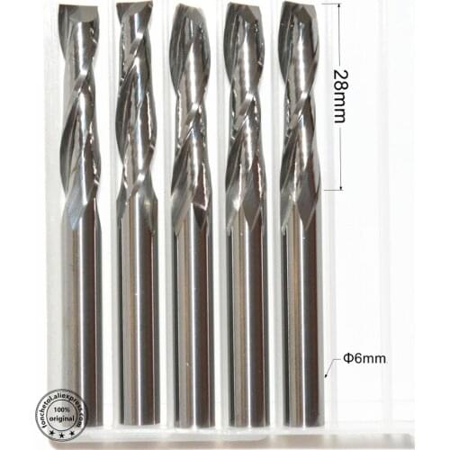 6mm*28mm,5pcs,Free shipping 2 Flutes End Mill,CNC machine milling Cutter,Solid carbide woodworking tool,PVC,MDF,Acrylic,wood