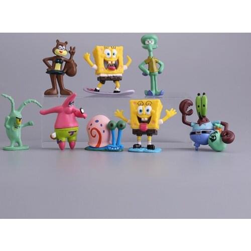 8 PCS Action Figure Newest Sponge Baby SquarePants Cake Decoration Solid Doll Model Cake Decoration Doll Toy Lovely Cute Gift