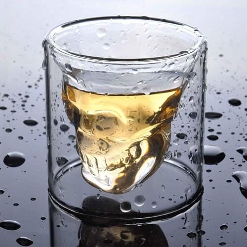 1pcs Skull Wine Cup Crystal Skull Beer Cup Whisky Vodka Brandy Wine Cup Individual Bar Double Layer Transparent Glass 75/250ml
