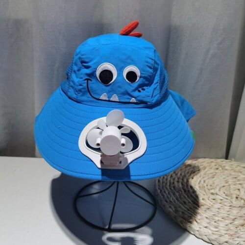 Childrens sun hat girls thin summer big eaves Shawl with electric fan sunscreen cute cartoon fisherman hat male baby sun hat