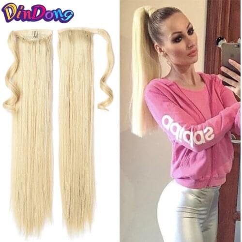 DinDong 24 inch Straight Clip in Drawstring Ponytail Synthetic Wrap Around Pony Tail Hair Extensions