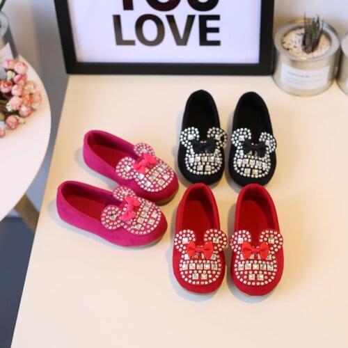 Disney Minnie New Girls Performance Dancing Shoe PU Leather Princess Shiny Loafers Fashion Shallow Out Wedding Chaussures Enfant