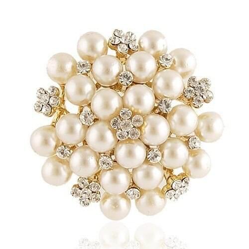 Express Free Shipping Cheap Wholesale Gold Tone Fancy Pearl And Snowflake Crystal Brooch Pins