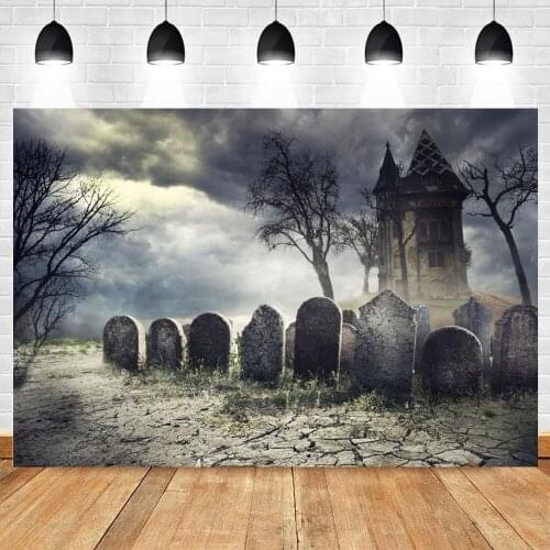Halloween Backdrop Cemetery Tombstone Castle House Night Tree Scene Photography Background Vinyl Photocall Photozone Photophone