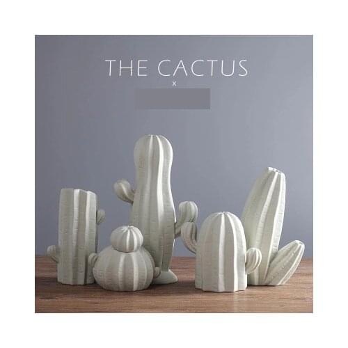 Ceramic creative cactus ornaments Nordic style simple bedroom home white decorations soft sample model room decoration