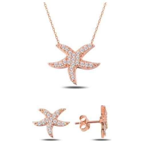 Kutaydan Zircon Stone Sea Star 925 Sterling Silver Set Made in Turkey