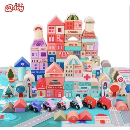 162pcs Wooden city building block Kids Toys City Traffic Scenes Geometric Shape Assembled Building Blocks Early Educational Toys
