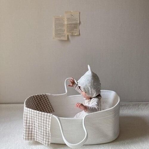Creative Portable Baby Sleeping Basket Tote Bag with Cotton Rope Woven Bed Newborn Outdoor Cradle Bed Pure Cotton Woven Bag