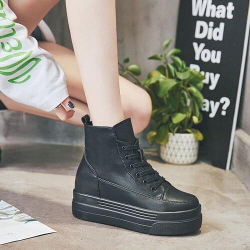 Swyivy Genuine Leather Sneakers Shoes Women Winter Ankle Boots Wedges Shoes 2020 Thick Fur Warm Snow Boots Plush Cotton Padded