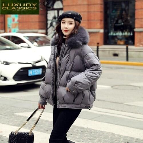 White Female Jacket Winter Duck Down Jackets Womens Thick Real Fox Fur Collar Hooded Parkas Woman Coat Abrigo Mujer 164