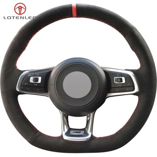 LQTENLEO Black Suede Hand-stitched Car Steering Wheel Cover for Volkswagen Golf 7 GTI Golf R MK7 VW Polo GTI Scirocco 2015 2016