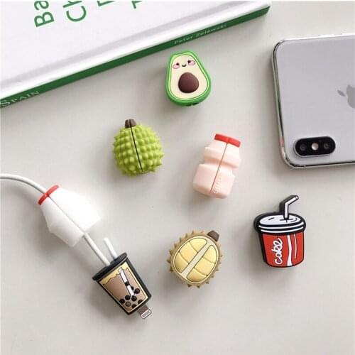 Cute Cartoon Avocado Milk USB Cable Data Line Cord Protector Cable Winder Cover For iPhone USB Charging Cable Accessories Case