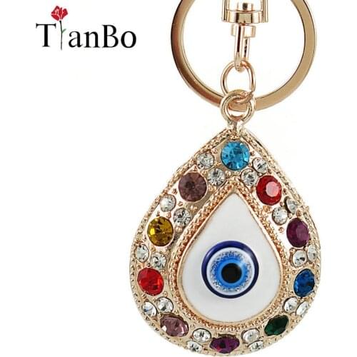 Fashion multicolor Crystal Blue Evil Eye Charm Keychain Rhinestone Key Chain Key Ring Bag Pendant Keyrings jewelry Gifts
