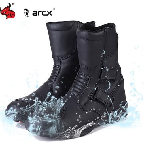 ARCX Motorcycle Boots Men Leather Moto Boots Waterproof Motocross Boots Motorcycle Racing Mid-Calf Shoes Black Motorcycle Shoe