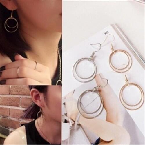 New Minimalist Metal Earrings Double Circle Small Earrings for Women Daily Dating Gift