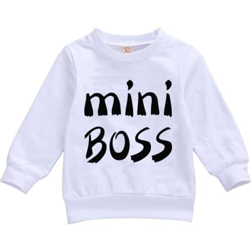Fall Casual Toddler Boy Girl Cotton Crew Neck Letter Print Hemmed Hem Cuff Basic Long Sleeve Pullover for Spring Sweatshirts