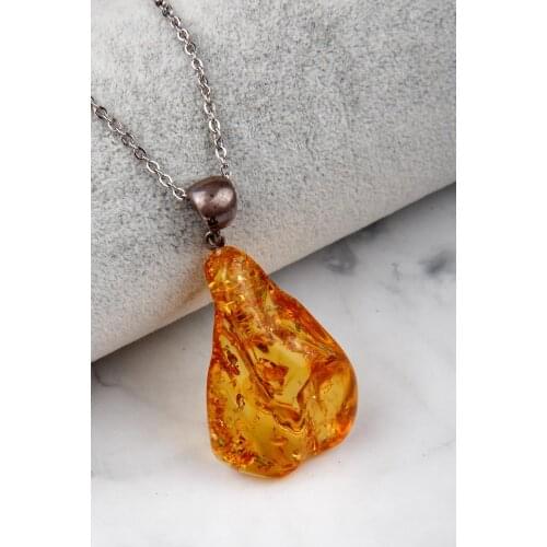Drop Amber Necklace 925 Sterling Silver Necklace Organic Healing Stone Amber
