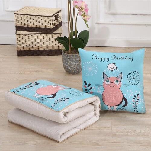 2 In 1 Cushion Blanket Car Sofa Lumbar Throw Pillow Foldable Patchwork Quilt Blanket Air Conditioning Blankets And Pillow