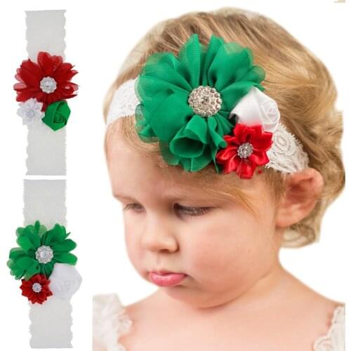 Fashion Handmade Polygonal Flowers Infant Headband Cute Rose Floral Baby Elastic Lace Hairband Christmas Decoration Photo Props