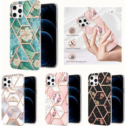 Marble Stitching Flowers Shockproof Phone Case For iPhone 7 8 Plus X Xs Xr 12 Mini 11 12 Pro Max SE 2020 Back Cover