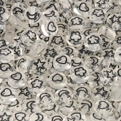 4*7mm Clear Black Moon Star Flower Heart Acrylic Beads Round Flat Loose Spacer Beads For Needlework Jewelry Making Diy Bracelets