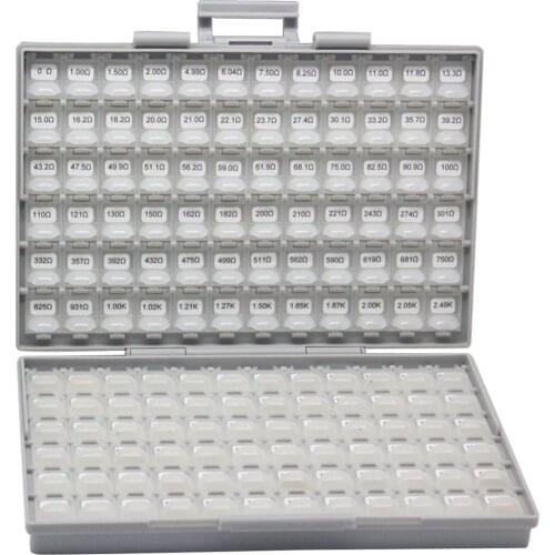 AideTek SMD SMT 0402 Size 1% assorted Resistor Kit Filled In plastic part box 14400pc resistor storage box lable R04E24100
