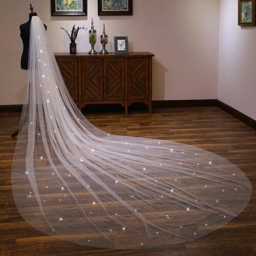 Real Photos High Quality Shiny Bronzing Ivory 350cm 2021 bridal headwear Long Wedding Veils Marriage Veil Wedding Accessories