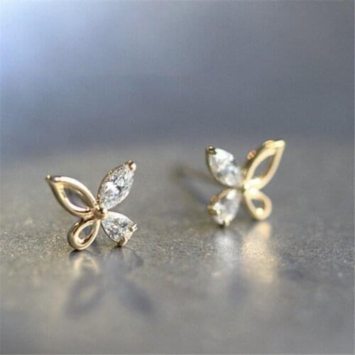 925 Sterling Silver Zircon Butterfly Stud Earrings For Women Kids Party Jewelry Female Pendientes eh1382