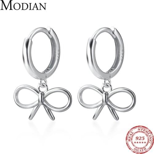 Modian Bowknot Shape Hoop Earrings Elegant Silver Earrings for Women Lady 925 Sterling Silver Fashion Gold Color Jewelry Gift