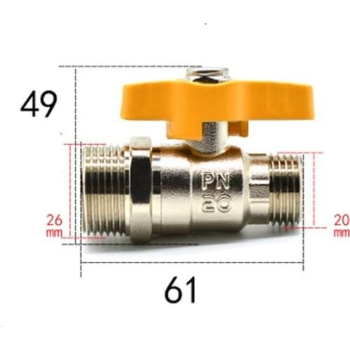 DN20 G 3/4" BSP Male Turn To DN15 G 1/2" BSP Male Brass Ball Valve Water Gas Oil Port Size 12mm With Yellow Handle