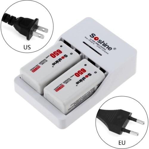 Soshine 2pcs 650mAh 9V 6F22 Rechargeable Battery + Smart Intelligent Ni-MH Li-ion Battery Charger with LED Indicator with box