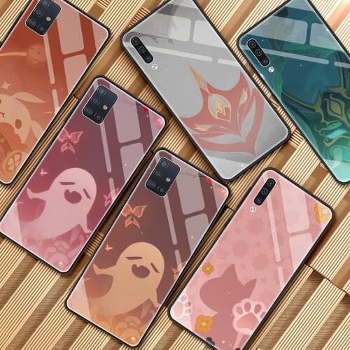 Genshin Impact Icon Glass Case For Samsung Galaxy A51 A71 A50 A31 A70 A72 A52 5G A21s M31 M51 Bumper Phone Shell Cover Funda