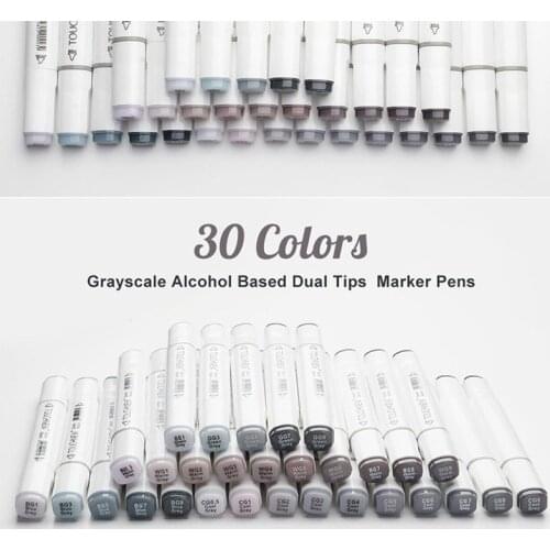 TouchNew Art Marker Double-Ended Alcohol Based Ink Neutral Gray Color Sketch Gray Tones for Graphic Drawing