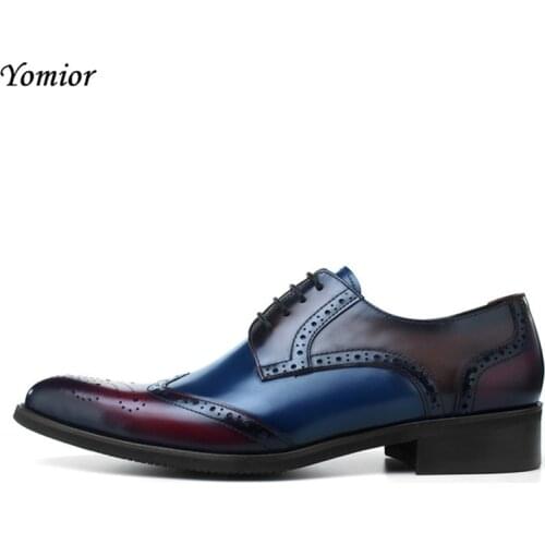 Luxury Brand Handmade Real Cow Leather Men Fashion Mixed Colors Brogue Shoes Formal Office Dress Shoes Wedding Party Shoes
