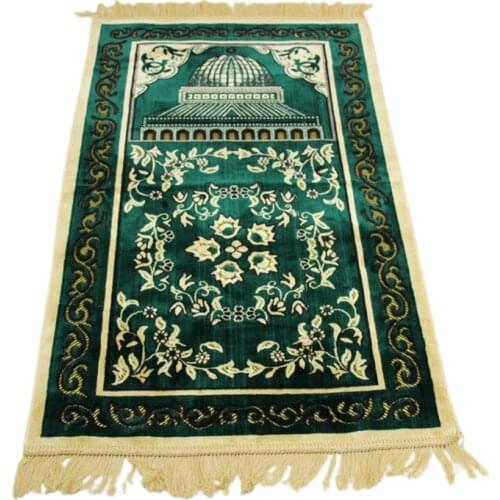 Turkish Islamic Muslim Prayer Mat Faux Cashmere Velvet Thick Carpet Blanket Floral Printed Tassel Ramada Kneeling Rug