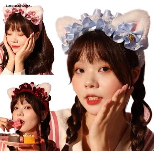 X5XE Lolita Cat Ears Cartoon Hairband Furry Makeup Headband Washing Face Hair Bands