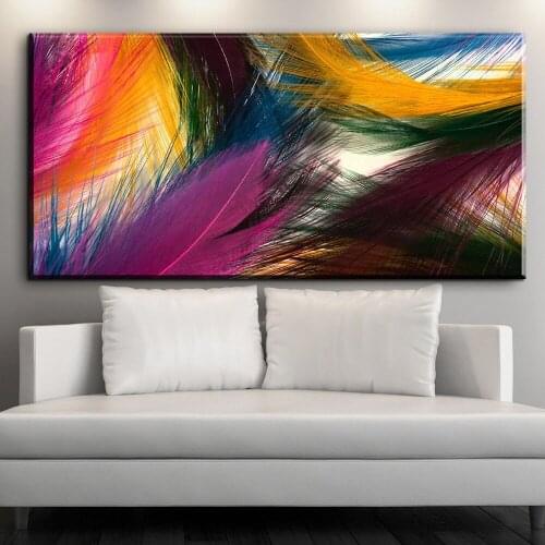 Xdr964 Colorful feather canvas art print for living room and bedroom