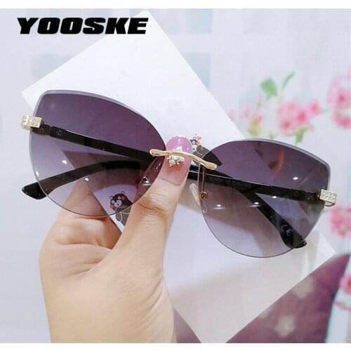 YOOSKE 2021 Gradient Cat Eye Sunglasses Women Fashion Diamond Rimless Sun Glasses Ladies Luxury Designer Frameless Eyewear UV400