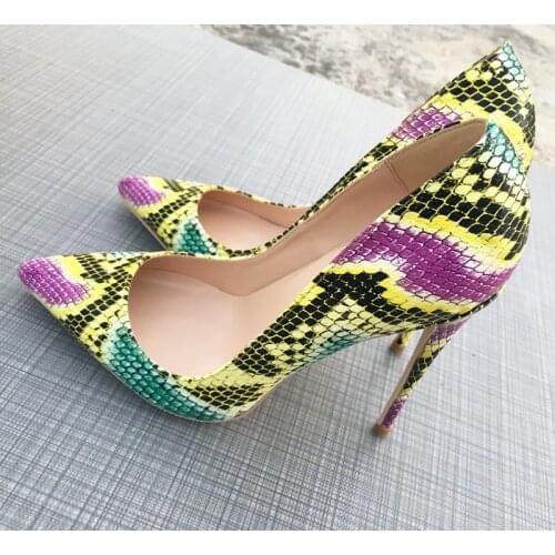 Green Snake High Heel Shoes 12cm Stilettos Women Shoes Pumps Shallow Party Wedding Shoes plus size 45 QP048 CHENSIR9