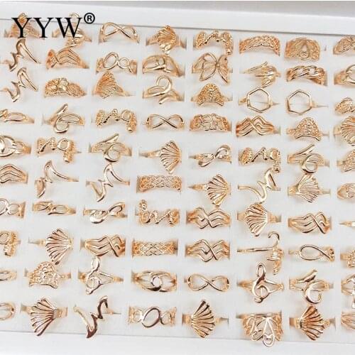 100PCs/Box Rose Gold Color Women Finger Rings Wholesale for Female Fashion Jewelry Party Mixed Style and Size Rings Jewelry