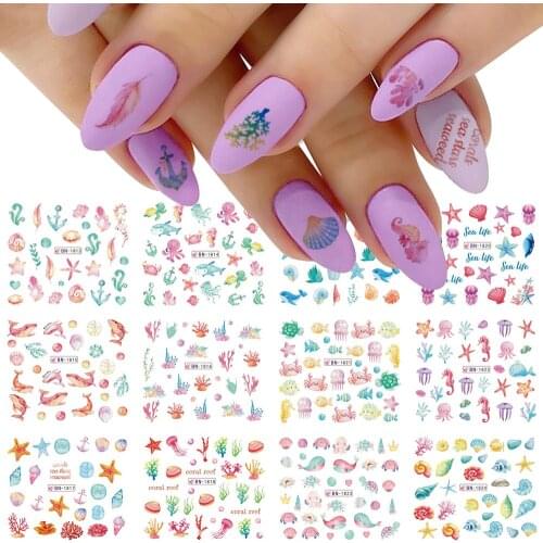 2021 12Pcs Shell/starfish Nail Art Stickers Water Transfer Decals Cartoon Nail Art Water Sticker Decal For Nail Water Decal (12)