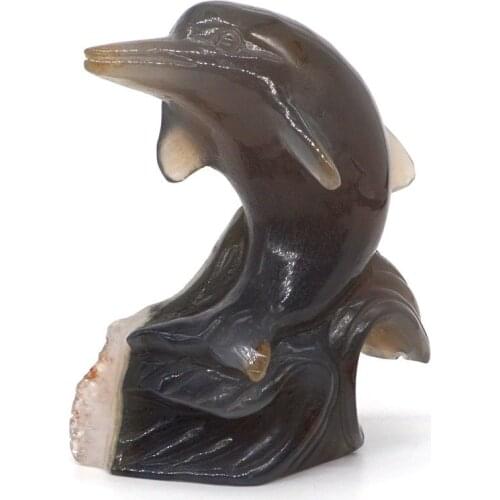 3.9" Dolphin Statue Natural Agate Crystal Geode Carved Stone Crafts Home Decor